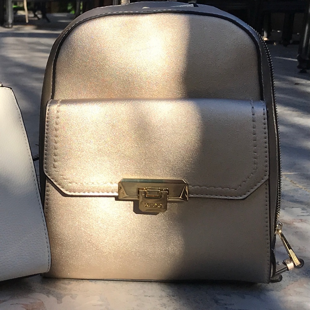 Aldo Gold metallic backpack purse